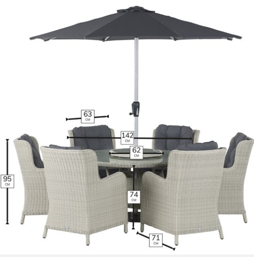 Chedworth 6-Seat Round Dining Set Dimensions