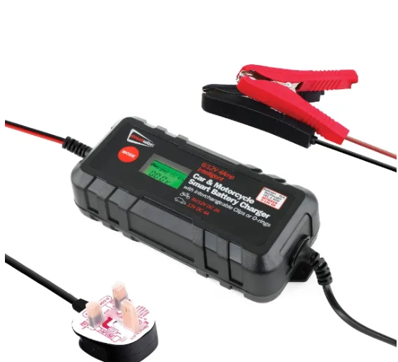 Streetwize 4Amp 6/12V Smart Battery Charger With Clamps & O Ring