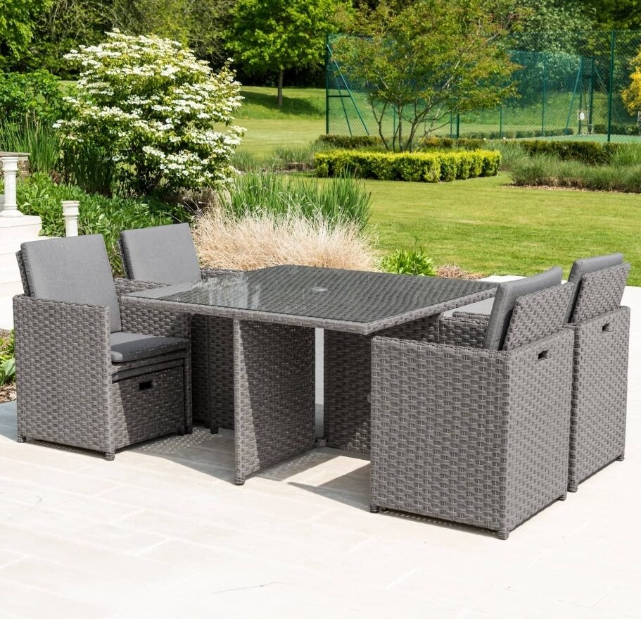 Norcamp Sandringham  4 Seat & 4 Stools Rattan Cube Set in Grey with Truffle Cushions