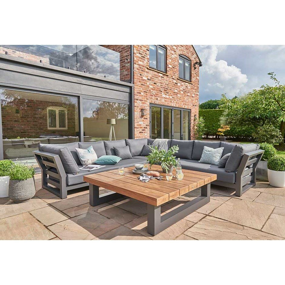 Life Nevada Corner Set with 110x110cm Teak Table and Graphite Soltex Cushions