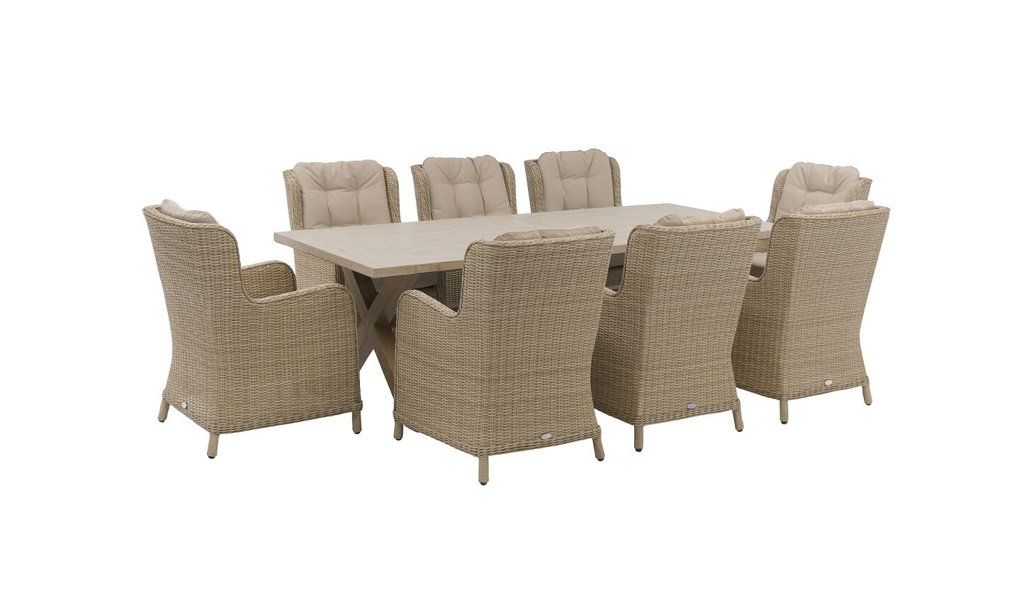 Bramblecrest Chedworth Rect Ceramic Table 8 Chairs Sandstone