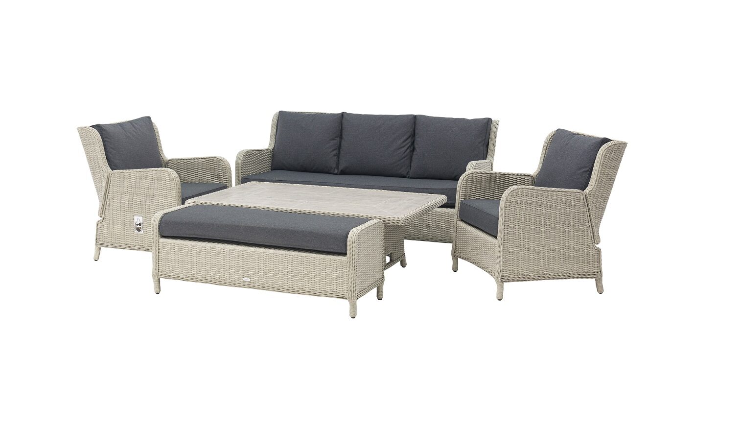 Bramblecrest Chedworth Dove Grey Reclining 3 Seater Sofa With Hilo Table 2 Reclining Armchairs Casual Bench Studio 2