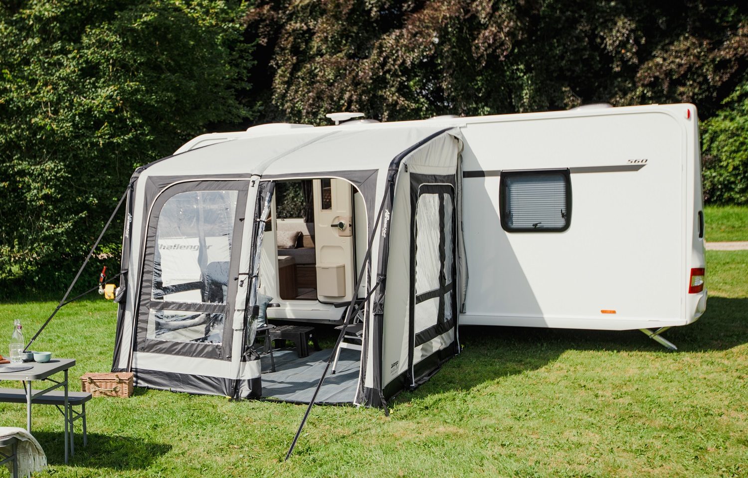 Vango Balletto Air 260 Elements Shield Awning 2023 Incl Carpet Lifestyle Far Open