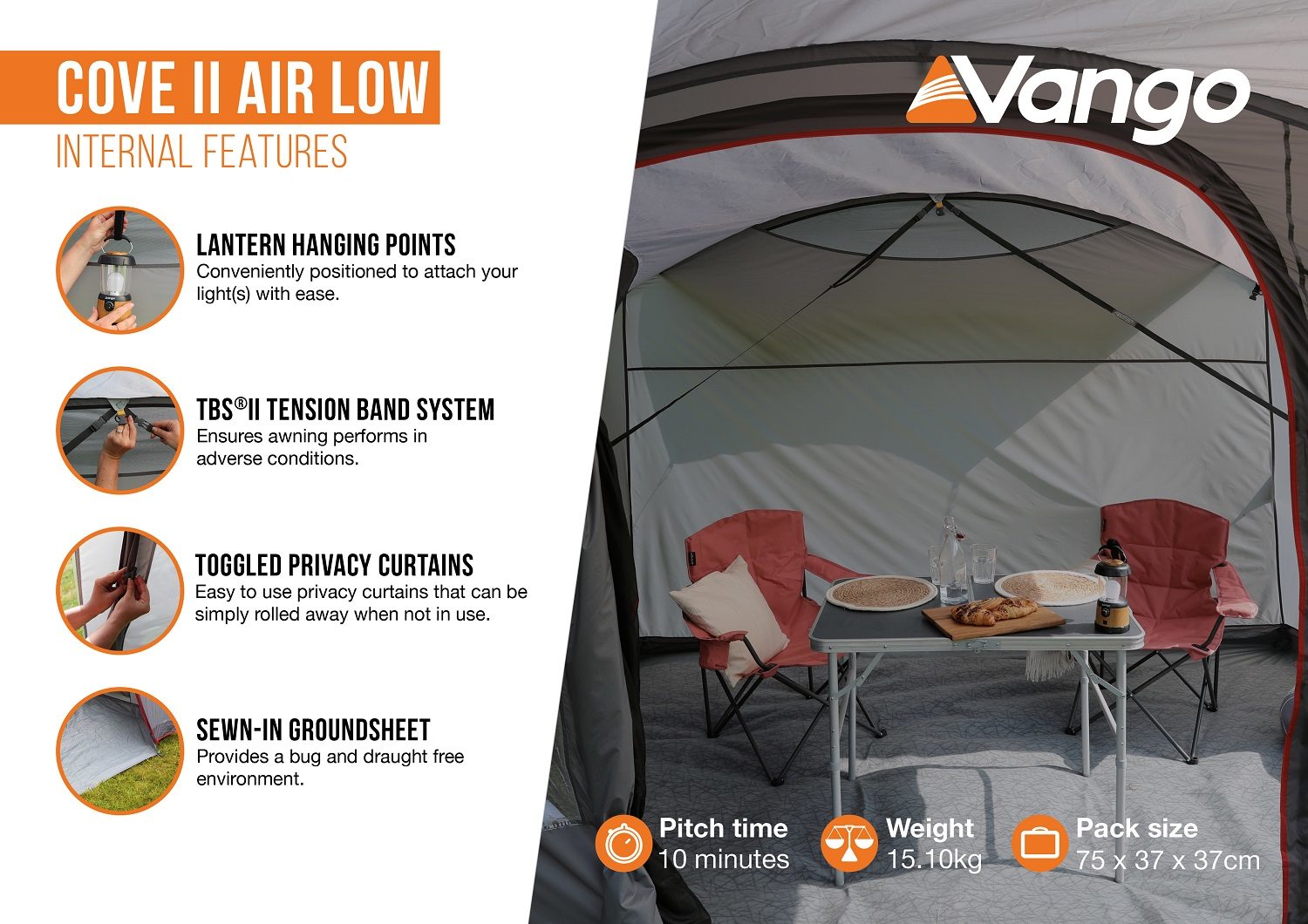 Vango Cove II Air Low Campervan Awning (180-210cm) | Norwich Camping