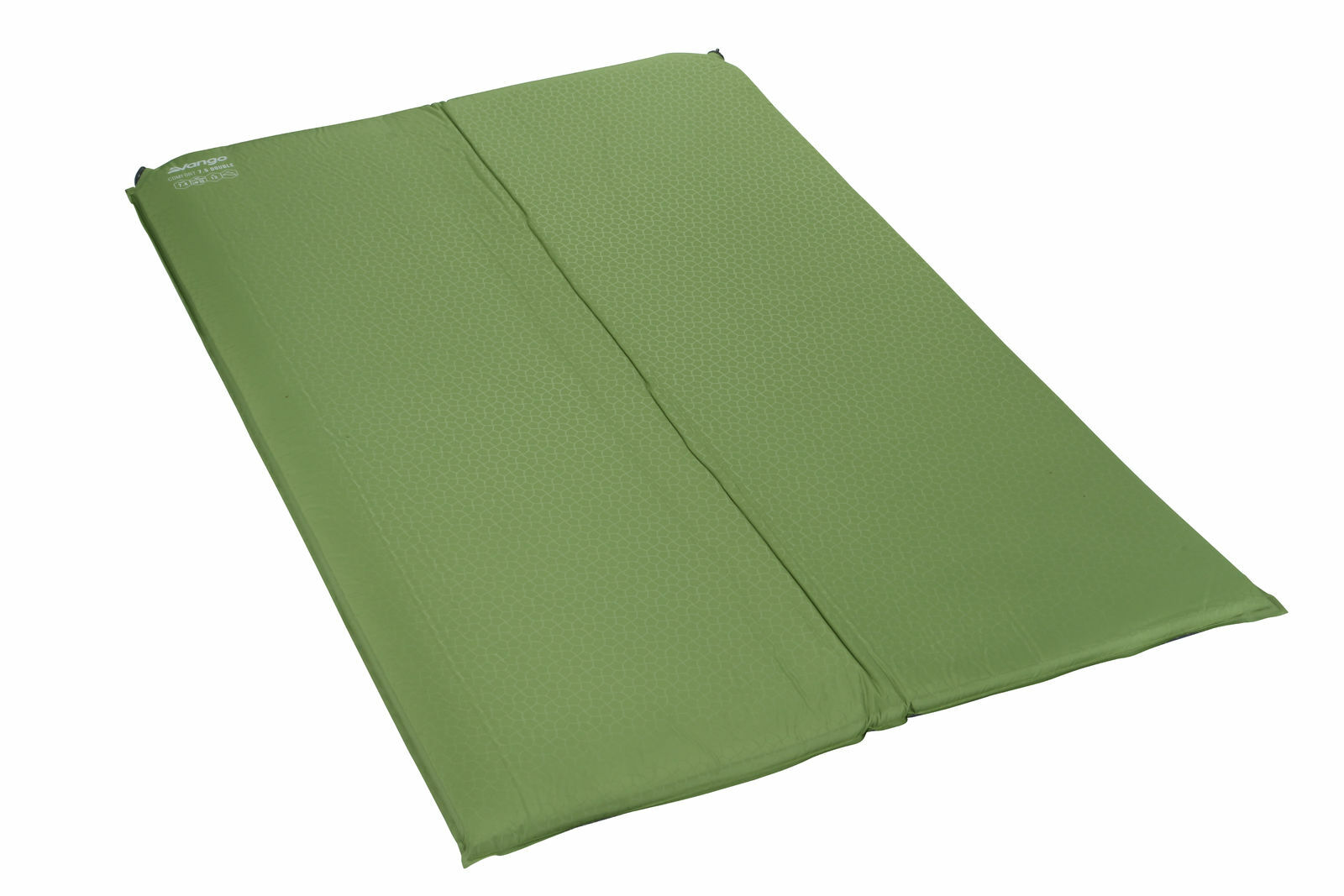 Three-quarter view of the Vango Comfort 7.5 Double Self-Inflating Mat in green.