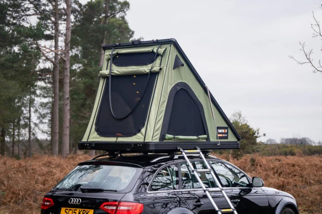 TentBox Cargo 2.0 Rooftop Tent on top of car in field